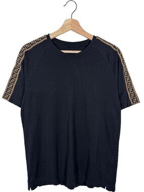 Fendi Double F Multi-logo taped Short Sleeve Crew T-shirt Black men's size IT M